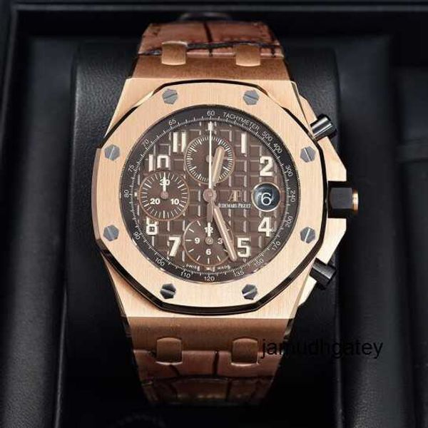 Montre-bracelet Montre Tourbillon AP Montre-bracelet Royal Oak Offshore Series Montres pour hommes 42 mm de diamètre Acier de précision Or rose 18 carats Montre décontractée pour homme 2647