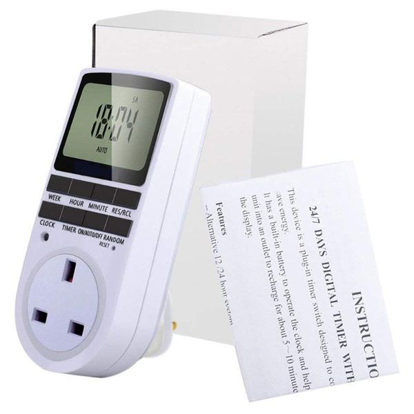 Temporizadores 1 PC Switch Electronic Digital Timer Switch UK Cocina de 7 días 12/24 Hour Programable Timing Socket