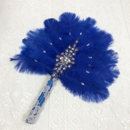 Timers 1 stks Eenzijdige Afrikaanse Kalkoenveer Handfan voor Dans Eventaille Mariage Bruiloft Decoratie Hand Fan Nigeriaanse Veren Fan