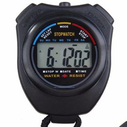 Timers ABS Waterdichte Digital Timer Professional Handheld LCD Chronograph Sports Stopwatch Stop -horloge met String Drop Delivery Offi DH FBMB