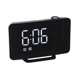 Minuteries Réveil Grand affichage numérique à LED Horloge incurvée 5 minutes Snooze Radio FM Horloge USB avec projecteur rotatif à 180°, variateur de luminosité à 3 niveaux, bureau de chambre