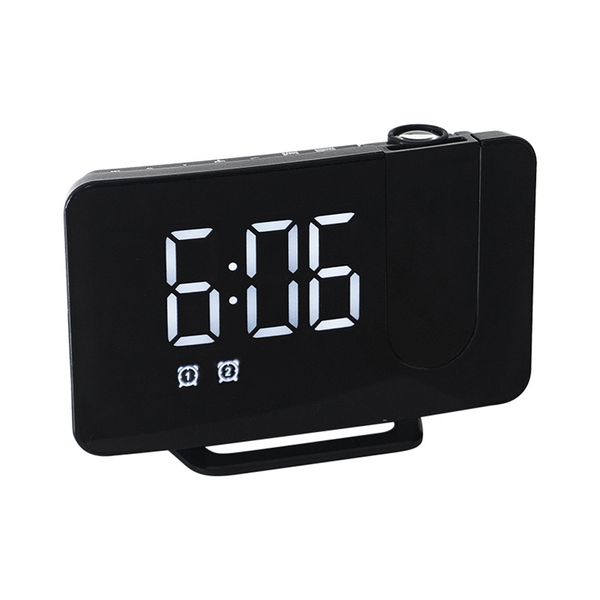 Temporizadores Reloj despertador Gran pantalla LED digital Reloj curvo 5 minutos Snooze Radio FM Reloj USB con proyector giratorio 180ﾰ, atenuador de brillo de 3 niveles, oficina en el dormitorio