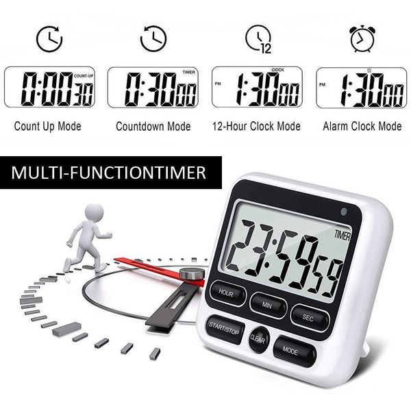 Minuteries Écran numérique Minuterie de cuisine Grand écran Minuterie numérique Carré Cuisson Compte à rebours Alarme Rappel Sommeil Chronomètre Horloge