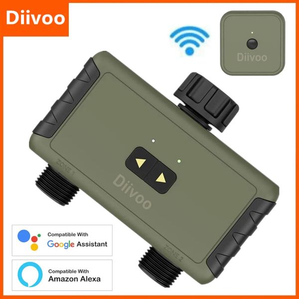 Diivoo Jardin WiFi Minuterie d'eau 1/2/3 Zone Système d'arrosage d'irrigation intelligent Minuterie de tuyau d'arrosage avec retard de pluie Arrosage manuel