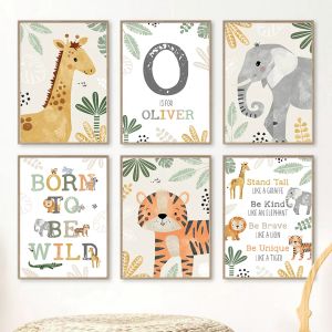 Timers Olifant Giraffe Tijger Jungle Dieren Kinderkamer Muur Canvas Schilderij Nordic Posters en Prints Muur Foto Kinderkamer Decor