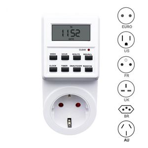 Minuteries EU UK US FR BR Plug numérique hebdomadaire Programmable électrique prise de courant prise de courant minuterie interrupteur de sortie horloge 220V 110V AC