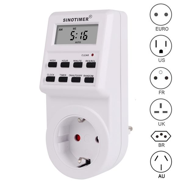 Temporizadores UE Reino Unido EE. UU. FR BR Enchufe Digital Semanal Programable Enchufe de pared Toma de corriente Temporizador Interruptor Salida Reloj de tiempo 220V 110V AC 230620