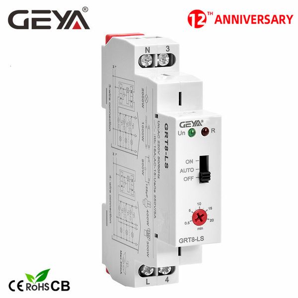 Minuteries GEYA GRT8-LS Din rail interrupteur d'escalier minuterie d'éclairage 230VAC 16A 0.5-20 minutes retardateur de lumière de relais 230422