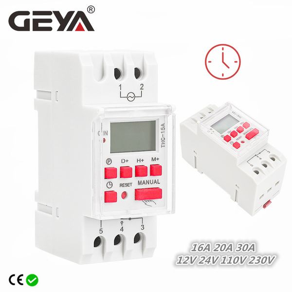 Minuteries GEYA THC 15A 20A 30A Minuterie Programmable Hebdomadaire Rail DIN LCD Minuterie Numérique ACDC 12V 24V 110V 220V 240V 230422