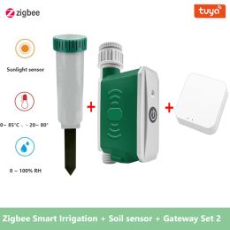 Timers Tuya Zigbee Automatische irrigatieapparatuur met bodemtemperatuur Vochtigheid Zonlichtsensor Huis- en tuinplanten Druppelbewatering