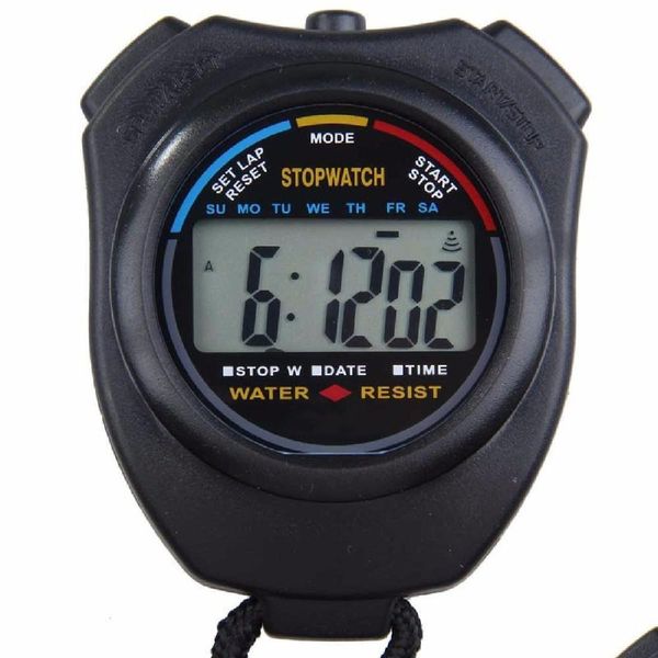 Timers en gros timeurs ABS ABS imperméable Digital Timer Professional Handheld LCD Chronograph Sports Stop-Watch Watch avec String Dro Dhcwo