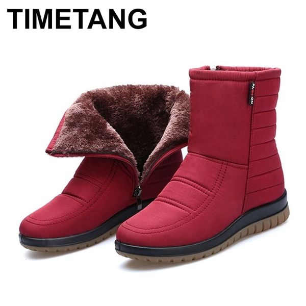 TIMETANGPromotion Botas de nieve para mujer Mujer Tobillo Plataforma Cuñas Moda Slip-on Invierno Plus Terciopelo Impermeable WarmShoesE925 211022