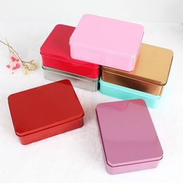 Boîte en fer blanc avec couvercle Rectangle boîtes de rangement en métal petit étui à rabat vide organisateur pour argent pièce bonbons clés SN6900