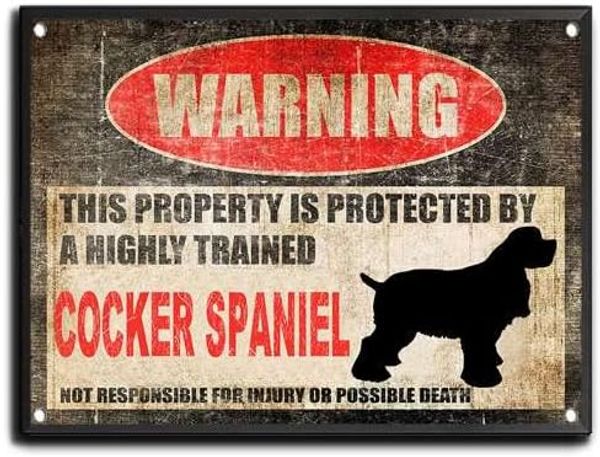 Signe en étain Bénéficiant de chien Dog Tag Fence Cocker Signiel Sig cette propriété est protégée.