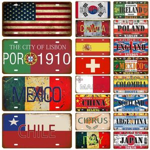 Plaque de letrero de hojalata Francia Rusia Rusia España Metal Sign Alemania USA Country Flag Plate For Wall Home Restaurant Bar Craft Decor Tamaño 30x20cm W01