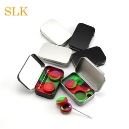 Tin + Silicone Jar Kit met 2-5 ml Silicone Wax Concentrate Containers Oliehouder en Metal Silver Dabber Tool DAB Container Black Base