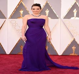 Tina Fey 2016 Oscar Red Carpet Celebrity Dresses vaina sin tirantes acanalada tren de barrido gasa vestidos de baile 9706165