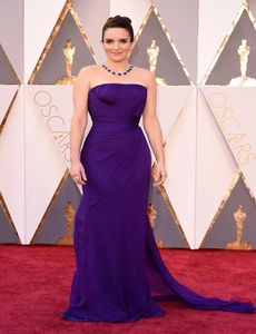 Tina Fey 2016 Oscar Red Carpet Celebrity -jurken Sheath Strapless Ruched Sweep Train Chiffon Prom Dresses3266890