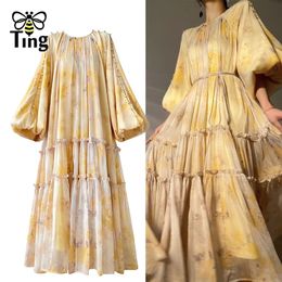 Tingfly Women Design Fashion Design Lantern Long Manche à manches longues Chic Casual Loosed Party Robe Easy Fit Summer Robes Summer 240416