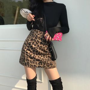 TingYiLi léopard laine jupe crayon automne hiver taille haute Vintage femmes Style coréen dames Sexy courte Mini 240401