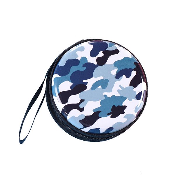 Fer blanc Camouflage fermeture éclair sac pour écouteurs en gros portefeuilles personnalisés porte-monnaie rond métallique