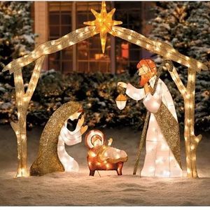 Klatergoud Kerststal Woondecoratie Kerstdecoratie Bruiloft Accessoires Miniatuur Outdoor Yard Garden Decorations 240314