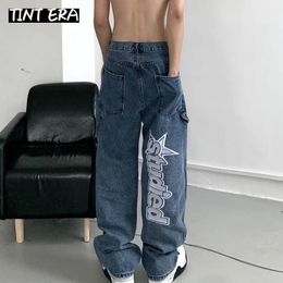 TINT EAR Hiphop Lettre Broderie Y2K Denim Jeans Pantalon droit ample Pantalon large pour hommes Couples Streetwear Cargo coréen 230226