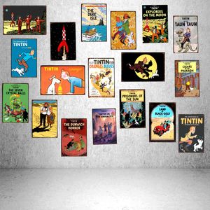 Tintin Cartoon Movie Tin Sign Vintage Placas Decorativas Pub Cafe Home Art Kids Room Wall Decor Unique Gift Cuadros Retro Plate