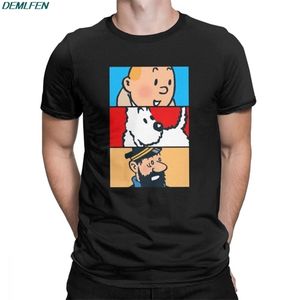 Camiseta de Tintin Milou Haddock The Adventures Of Tintin para hombre, camiseta impresionante de algodón, camiseta de manga corta C0413