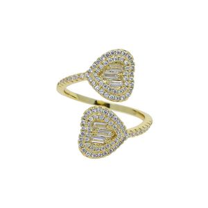 Bague en forme de cœur avec petite bande ajustable, avec zircon cubique complet pavé de nouveaux styles pour femmes, bagues de mariage, bijoux plaqué or argent ros2933