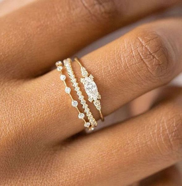 Conjunto de anillos pequeños y pequeños para mujer, anillos de dedo Midi de circonia cúbica de Color dorado, accesorios de joyería para aniversario de boda