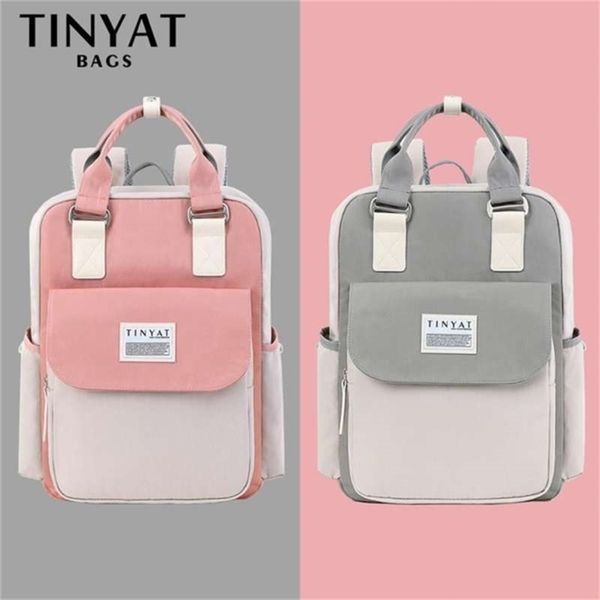 TINYAT Femmes Tissu Sac à dos Candy imperméable Feminina Sac à dos pour ordinateur portable 15 sacs d'école patchwork rose pour adolescentes 210929