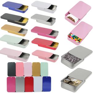 Tips 100 stcs 16 ml schuifdeksel pushpull tin case draagbare kauwgom metalen doos huis opbergcontainer bruiloft sieraden pil cases