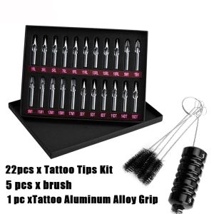 Tips 22 pièces pointe de buse de tatouage en acier inoxydable avec brosse de nettoyage RT FT DT kits de pointes de tatouage mixtes pointe assortie pour machine à tatouer à bobine