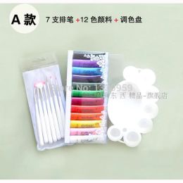 Tips 3 stks/set 12 kleuren OUMAXI Acryl Paint Nagel Art Pools + Nail Art Brush + Color Mixing Palet Dish gratis verzending