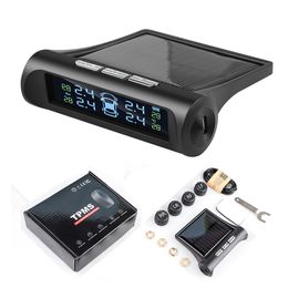 Sistema de supervisión de presión de neumáticos de coche, energía Solar TPMS, LCD, 4 sensores internos externos para SUV, advertencia de temperatura