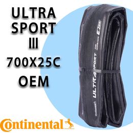 Pneus CONTINENTAL Ultra Sport 3 700x25c Pneu de vélo pliant d'origine OEM PureGrip Compound Pneu de vélo de route pliable noir / marron 0213