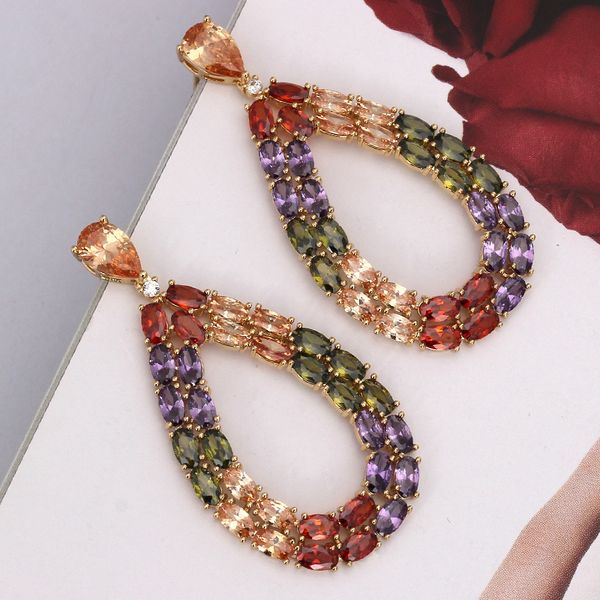 TIRIM est couleur zircone boucles d'oreilles pour les femmes Double rangée Arrangement fête haute qualité brillant bijoux cadeau