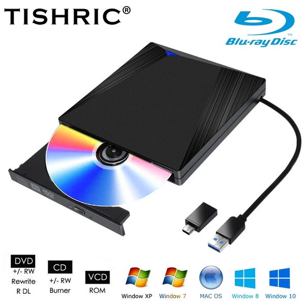 Tishric Blu Ray USB3.0 Dirección externa 3D Blu-ray Reader escritor Slim Bd CD DVD Optical Bluray para computadora 231221