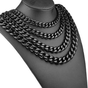 Collar de cadenas de acero inoxidable Tisnium para hombres, collar de Color negro para hombres, joyería cubana, regalos, cadena de cola 12 15 17 19mm147z