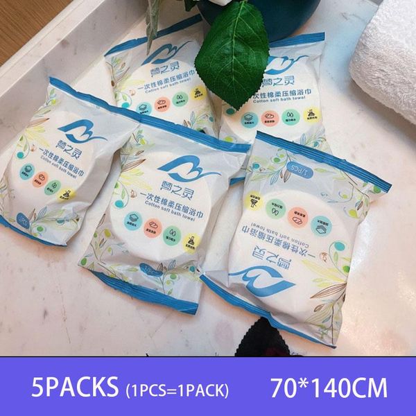 Toalla de baño comprimida de gran tamaño, 5 paquetes de pañuelos, algodón suave y absorbente, toallas grandes para ducha, baño de Hotel, toalla de baño desechable de viaje