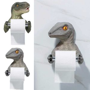 Tissue Box Creatieve Hars Wall Rack Toiletpapier Houder Cartoon Dinosaurus Handdoek Slaapkamer Roll Standbeeld Badkamer Decor 210709