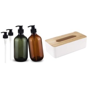 Cajas de pañuelos Servilletas Dispensador de jabón de 17 oz, Dispensador de platos de mano con cubierta de caja de madera para pañuelos faciales de papel desechables