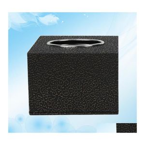 Cajas de pañuelos, servilletas, 1 pieza, caja de cuero, toallero de papel cuadrado, contenedor de almacenamiento de servilletas de escritorio para el hogar, envío directo negro Ga Otswm