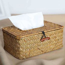 Tissueboxen servetten 1 pc vintage handcraft stro geweven tissue doos servet houder organisator home decor keuken servet container z0505