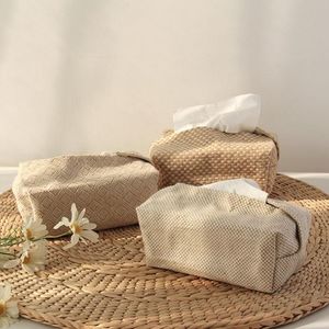 Cajas de pañuelos servilletas 1 Uds hogar creativo sala de estar mesa de comedor algodón Natural Lino caja Rectangular cubierta decoración almacenamiento para papel