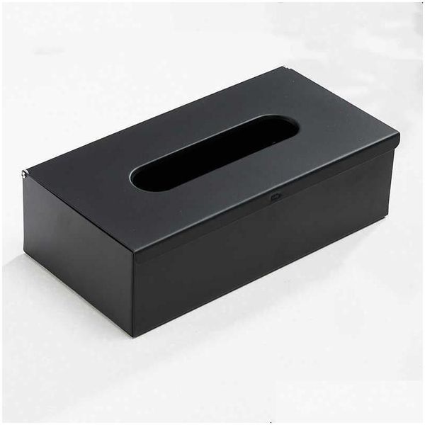 Cajas de pañuelos Servilletas 304 Soporte de caja de acero inoxidable Acabado negro Cuadrado Er Papel higiénico montado en la pared Coche 210818 Entrega a domicilio Dhjwg