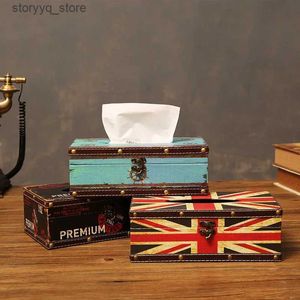 Boîtes à mouchoirs Serviettes Style britannique Vintage boîte à mouchoirs en bois porte-serviettes papier toilette mouchoir étui créatif fournitures pour la maison boîte à mouchoirs en voiture Q240222