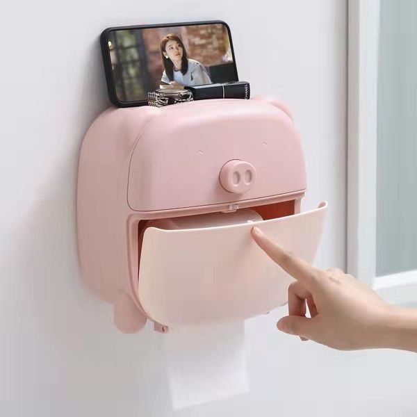 Boîtes à mouchoirs serviettes dessin animé rose cochon ours brun boîte de toilette sans poinçon rouleau papier Tube support de pompage
