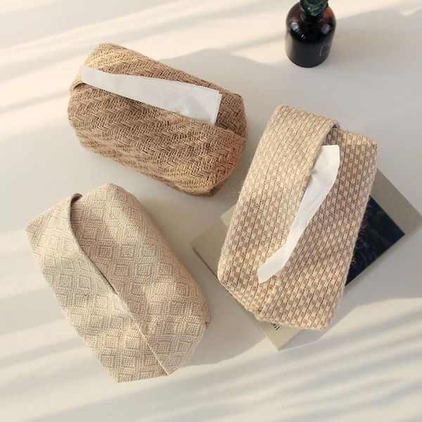 Cajas de pañuelos servilletas de algodón y lino tela tela tejido simple decoración del hogar recipiente de papel higiénico